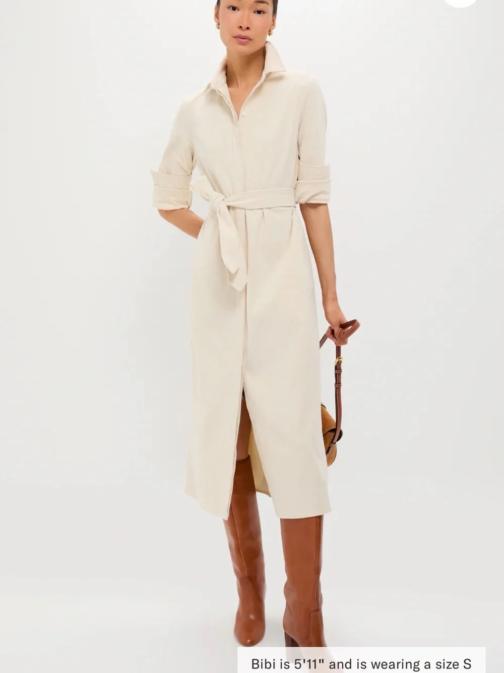 Tuckernuck Cream Corduroy Long-Sleeve Belted Midi Dress